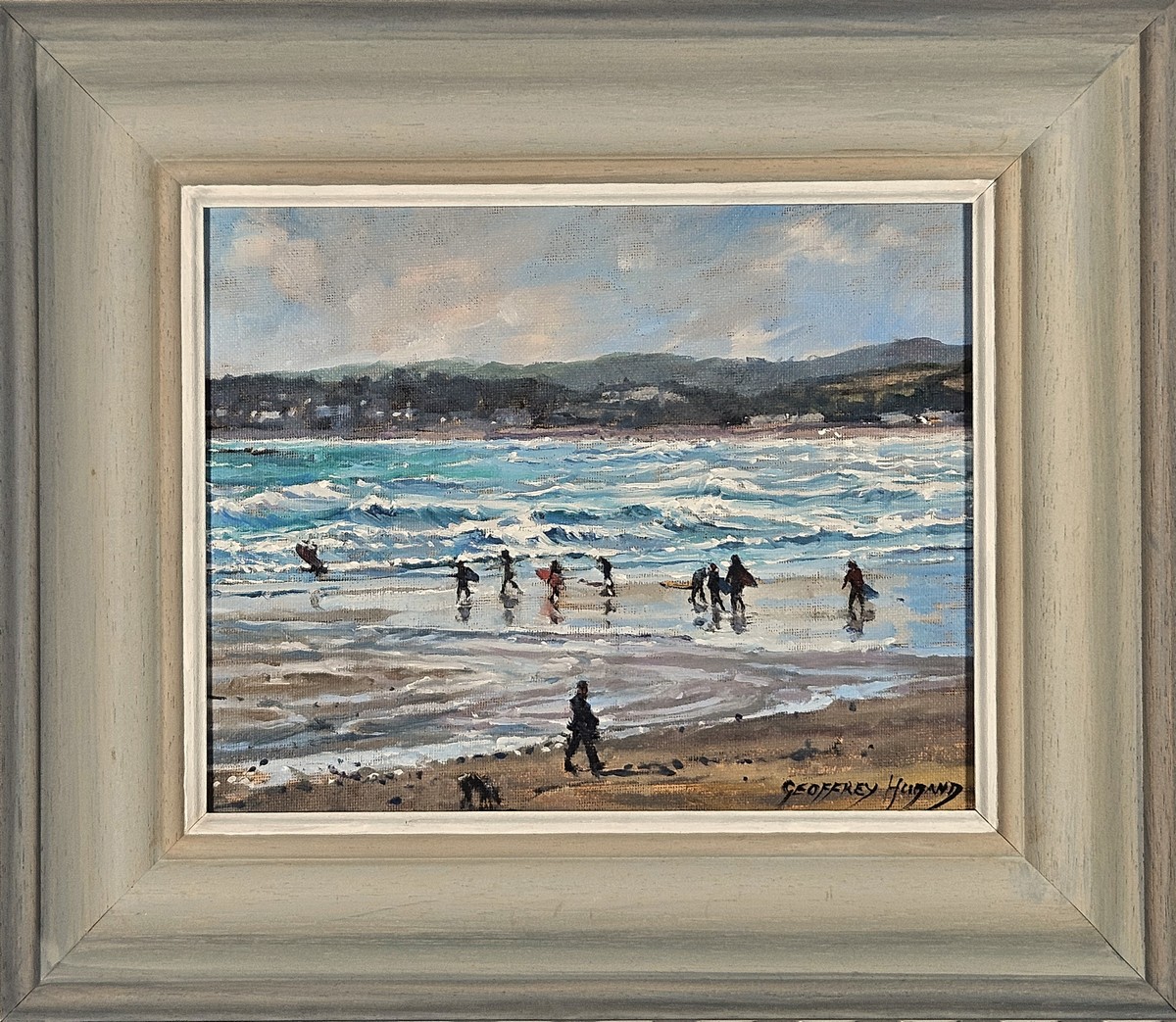 Geoffrey HUBAND (British b. 1945) Surfers, Oil on board, Signed lower right, 7.5" x 9.5" (19cm x - Image 2 of 3