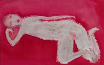 Andrew LITTEN (British b. 1970) Reclining Nude, Mixed media on board, Signed lower left, 7.75" x