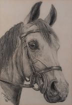 Gerry HURST (British 20th Century) Horse portrait, Pencil, Signed and dated 1980 lower right, 15.75”