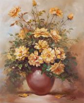 Alex SAVAL (Romanian b. 1929) Splendour of Roses, Oil on canvas, Signed lower right, titled and