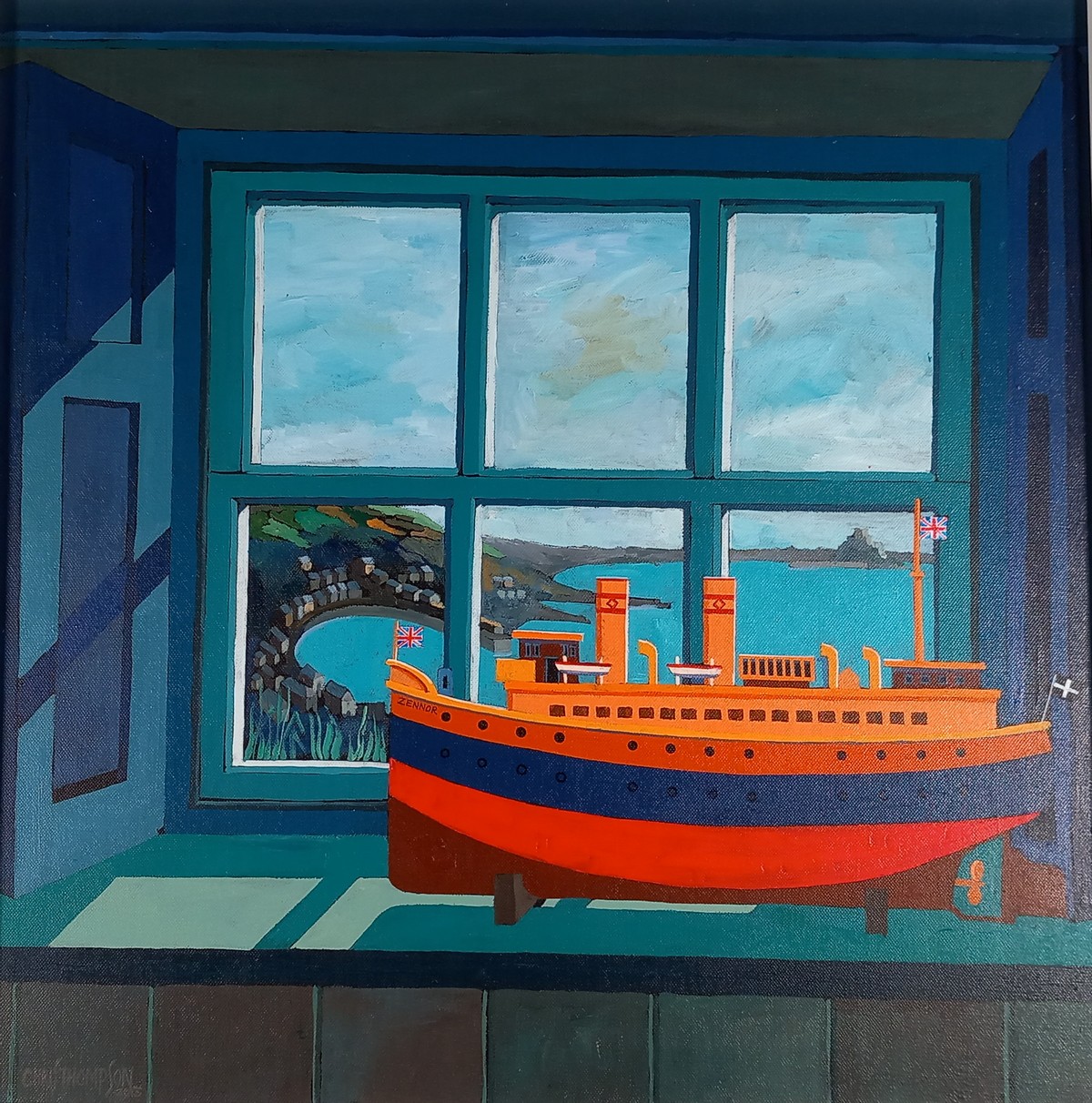 Chris THOMPSON (British b. 1969) Mousehole Childhood, Acrylic on canvas, Signed lower left,