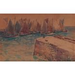 Manner of Thomas Herbert VICTOR (British 1894-1980) Sailing by the quay, Watercolour, 4” x 6” (