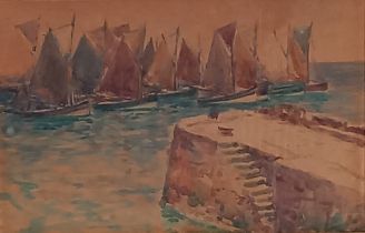 Manner of Thomas Herbert VICTOR (British 1894-1980) Sailing by the quay, Watercolour, 4” x 6” (