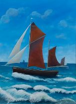 Rex O'DELL (British b. 1934) Fishing Sloop, Acrylic on board, Signed lower right, 15.5" x 11.5" (