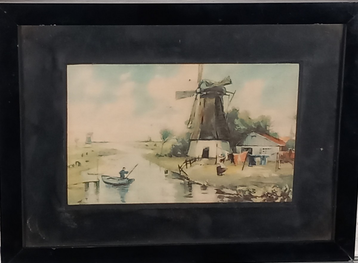 19th Century Dutch School, Figures Collecting Flowers, with Windmill in background, Watercolour, 3. - Image 6 of 7