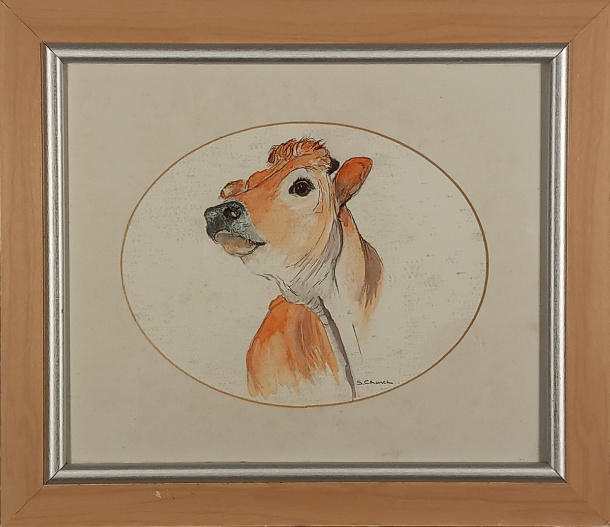 S. CHURCH (20th Century) Cow, Watercolour, Signed, 7" x 9" (17cm x 22cm) - Image 2 of 3