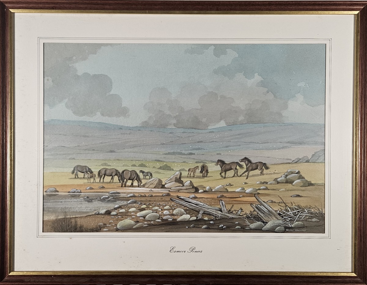 Bryan CONWAY (British 20th Century) Exmoor Ponies, Watercolour, Signed lower right, 14.25” x 21. - Image 2 of 3