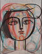 After Pablo PICASSO, Head, Watercolour and crayon, 22.75” x 17.25” (57cm x 43cm)