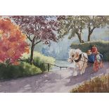 Pat LANCE (British 20th / 21st Century) Cockington Gardens, Torquay – carriage ride, Watercolour,