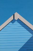 Sean SCOTT (British b. 1990) Beach Hut, Acrylic on board, Signed and dated ’23 lower right, titled