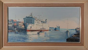 Harley CROSSLEY (British 1936-2013) Poole Quay (Channel Island Ferry ‘Havelet’ moored on Poole