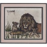 Keith INGERMANN (American 1929-2012) Lion and Cubs, Oil on board, Signed and dated '67 top left,