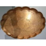 Art Nouveau period, Large Cornish oval copper tray with Fish repoussé design, J & F Pool, 22.5"