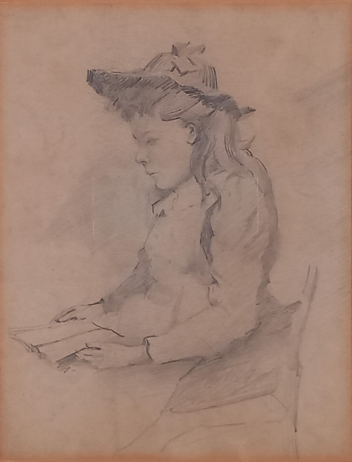 John Guttridge SYKES (British 1866-1941) Portrait of a Young Girl Reading, Pencil drawing, 8.75” x