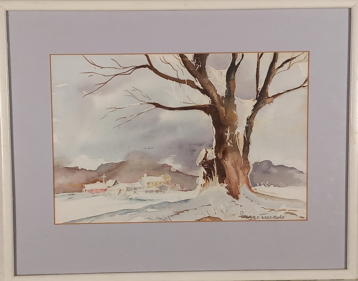 Bernice TWEEDALE (British 20th Century) Winter Landscape – Distant view of a hamlet, Watercolour, - Image 2 of 3