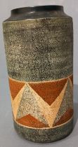 Troika Pottery, A Tall Cylindrical Vase with abstract and geometric design, Signed with initials LW?