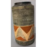 Troika Pottery, A Tall Cylindrical Vase with abstract and geometric design, Signed with initials LW?