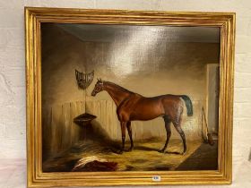 A 19Th Century School – Portrait Of A Chestnut In A Stable, 24 . 29 Inches, Indistinctly Signed