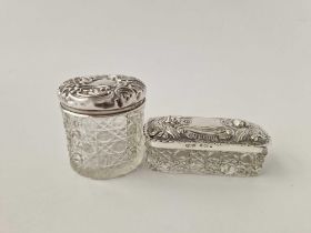 A Circular Silver Top Jar And An Oblong Jar With Cut Glass Bodies, Birmingham 1900/1904