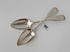 A Pair Of Irish Silver Table Spoons, Fiddle And Shell Pattern With Crested Terminals, Stamped
