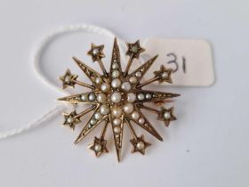 A Antique Celestial Star Brooch Pendant 9Ct And Pearl Set Chester
