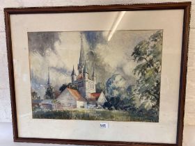 Herbert Barker - View Towards Church, 14" X 21", Signed