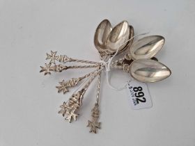 A Set Of Six Maltese Silver Teaspoons With Cross Finials, 82 G.