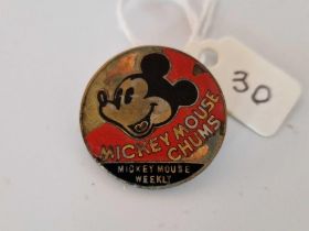 Mickey Mouse Circular Badge Enamelled, Detailed With Mickey Mouse Chums & Mickey Mouse Weekly By J R