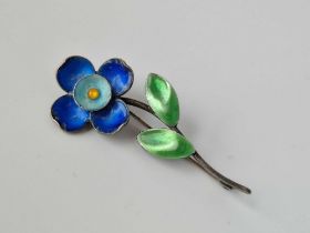 Bernard Instone Silver And Enamel Flower Brooch Marked Bi