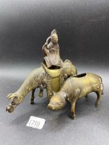 Eastern Bronze Water Buffalo And A Brass Horse