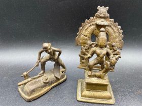 Cast Bronze Figure With Slide Out Back 6" High And Another Figure With Axe