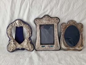 Three Decorative Arch Top Photo Frames With Embossed Decoration, 8 Inches High Average