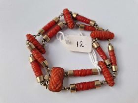 A Early Victorian Gold And Coral Bracelet 6 Inch 20.6 Gms