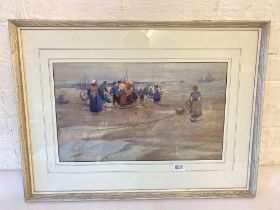 Patty Townsend- Johnson "Fisher Folk Sorting Catch On The Beach" 10.5" X 17.5" Signed