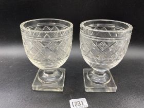 Pair Of Square Based Cut Glass Goblets