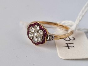 A Antique Ruby And Diamond Fancy Cluster Ring One Ruby Missing 18Ct Gold Size N