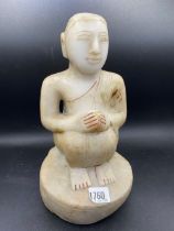 Carved Marble Figure Seated With Clasped Hands 12" High