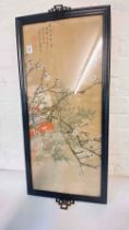 Japanese Water Colour Of Blossom Signed 13" X 30"