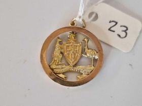 Australian Interest Antique Gold Circular Pendant Depicting The Coat Of Arms For Australia With