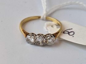 A Edwardian 18Ct Gold And Platinum Three Stone Ring Approx 0.50 Carat Size L
