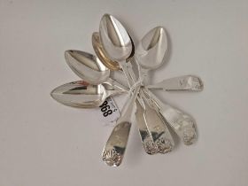 A Set Of Six Irish Fiddle And Shell Pattern Dessert Spoon With Crested Terminals, Stamped