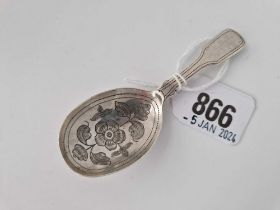 A Georgian Caddy Spoon, The Oval Bowl Engraved With Leaves, London 1823 By Jb