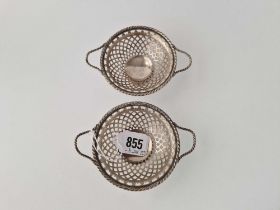 An Attractive Pair Of Bonbon Dishes, Pierced Sides, Rope Borders And Handles, 4.5 Inches Wide,