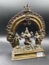Oriental Bronze Deity Set With Slide Out Figures And Back 10 In High