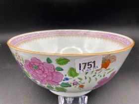 Chinese Famille Rose Bowl With Flowers 9" Diameter