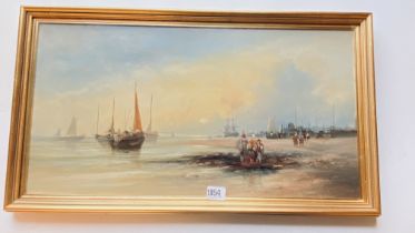 A Late Victorian School – Fisherfolk And Boats On Shore, 12 X 22 Inches