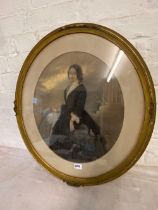 G Sheridan? 1853 Portrait Of Lady Beside Pillar, Painted Oval, 17 X 14 Inches, Indistinctly Signed