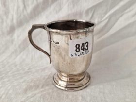 A Christening Mug On Spreading Foot And Scroll Handle, 3.25 Inches High, Sheffield 1942 135 G.