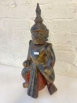 Eastern Carved Wood Seated Figure 21" High