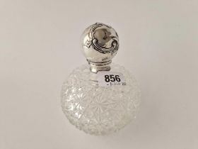 A Large Circular Scent Bottle With Hinged Cover, Cut Glass Body And Stopper, 5.5 Inches High, 800